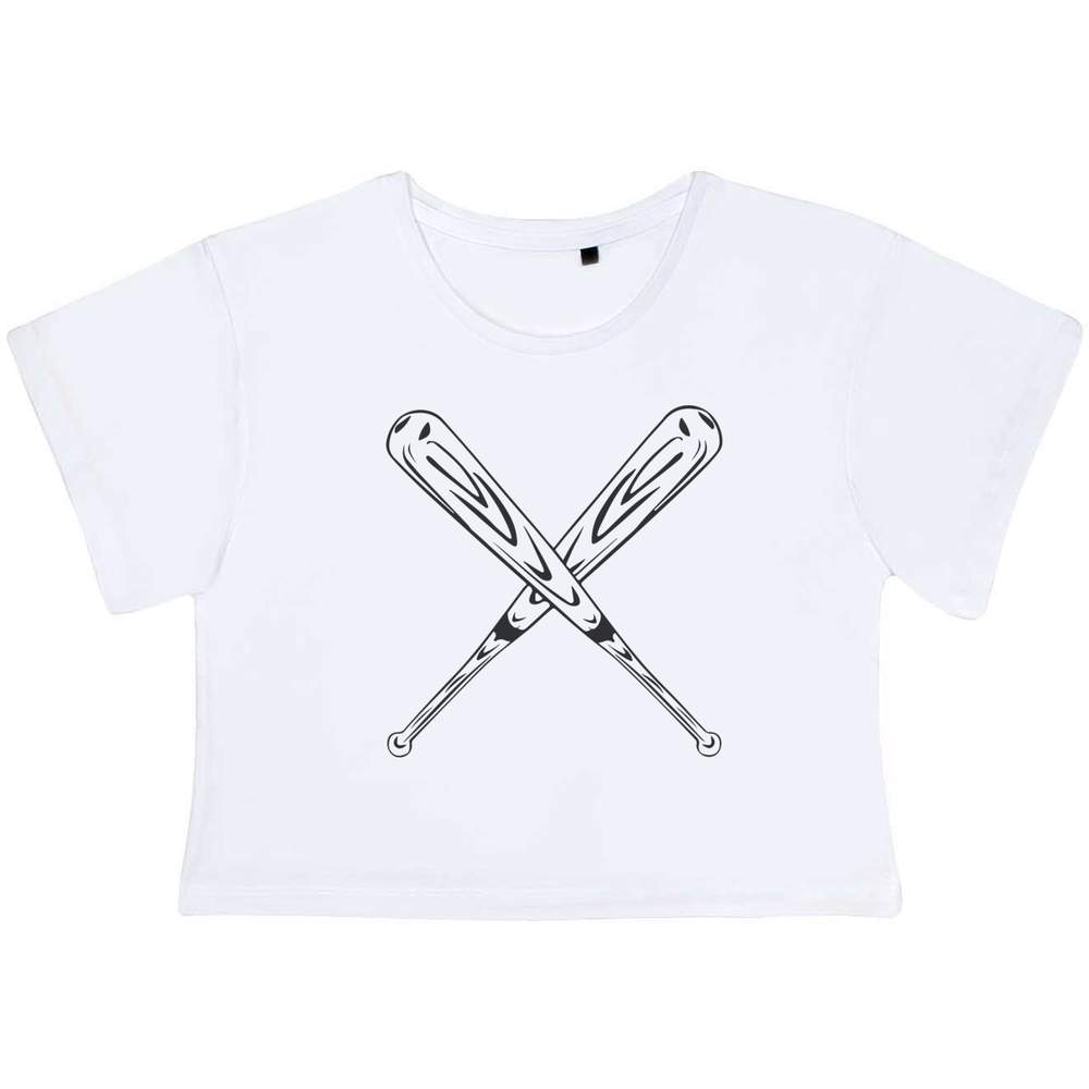 'Crossed Baseball Bats ' Women's Cotton Crop Tops (CO045362)