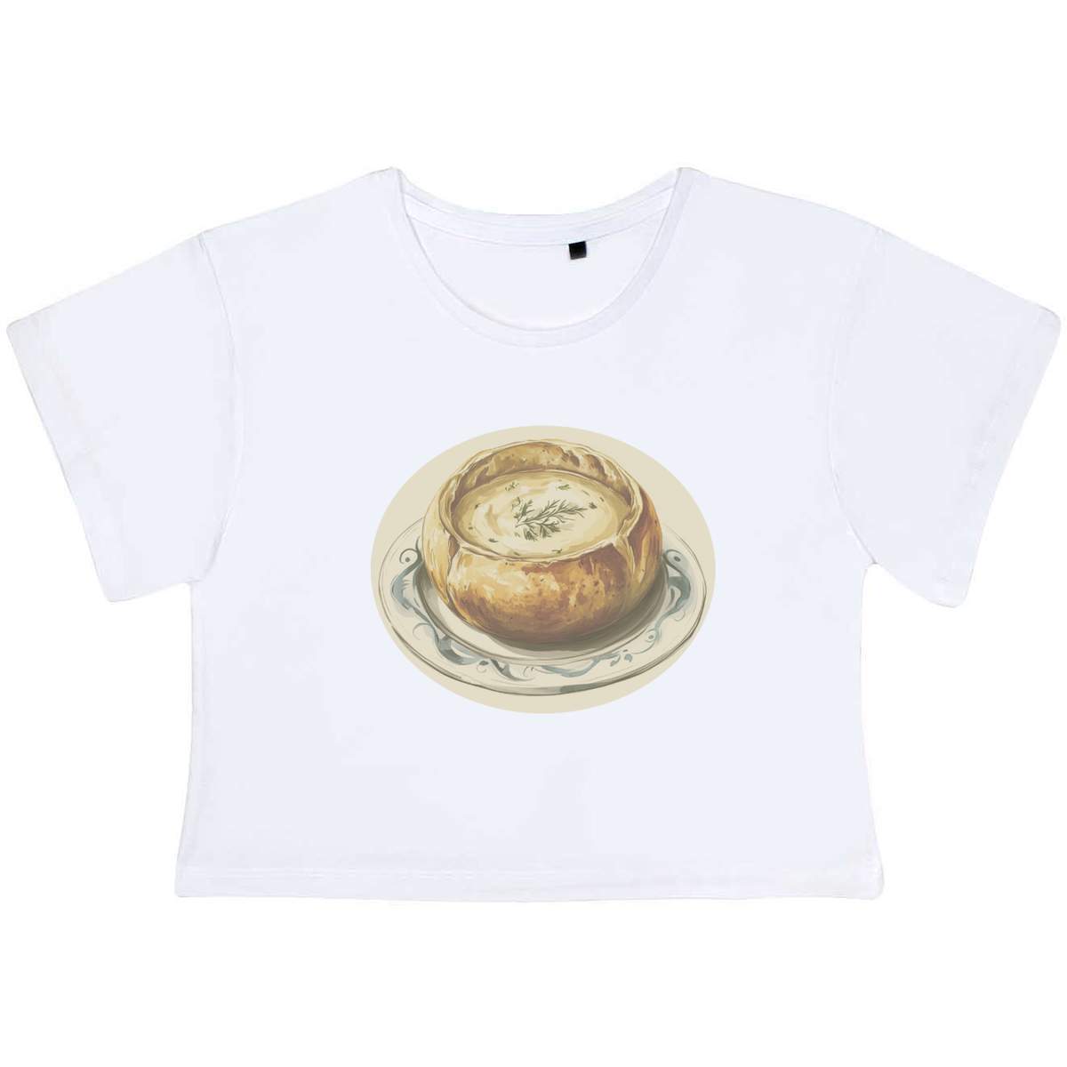 Medium 'Sourdough Bread Bowl Filled with Creamy Soup' Adult's Cotton Crop Top (CO00151038)