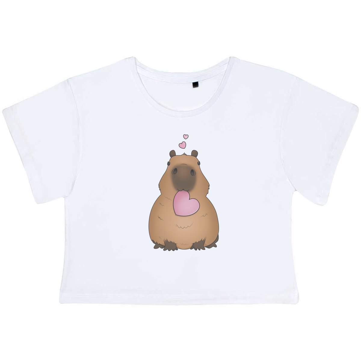 'Sweetheart Capybara' Adult Cotton Crop Top - White, S - Cotton Short Sleeve Top for Gym, Dance, Training and Summer (CO00099597)