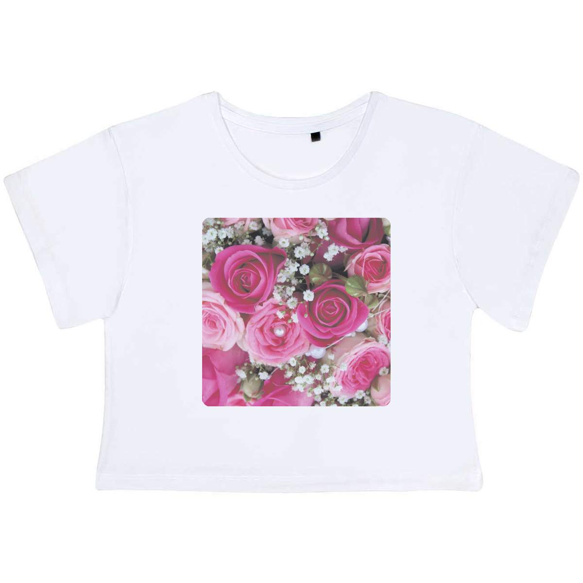 Small 'Pink Bouquet Of Roses' Adult's Cotton Crop Top (CO00131517)