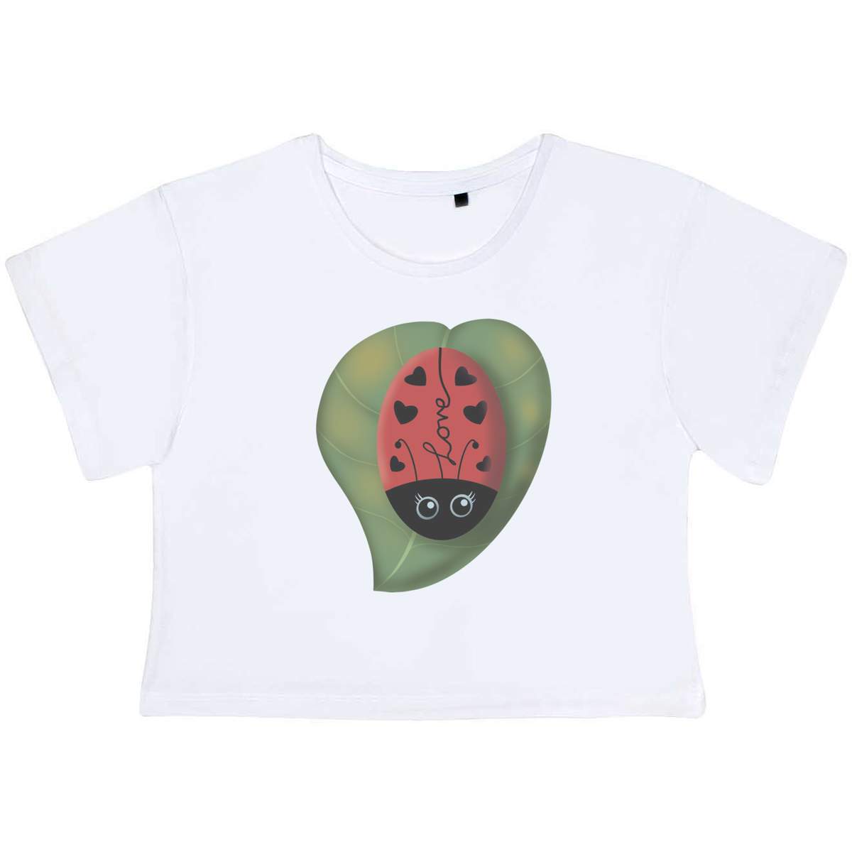 'Ladybird Love Bug' Adult Cotton Crop Top - White, S - Cotton Short Sleeve Top for Gym, Dance, Training and Summer (CO00154085)