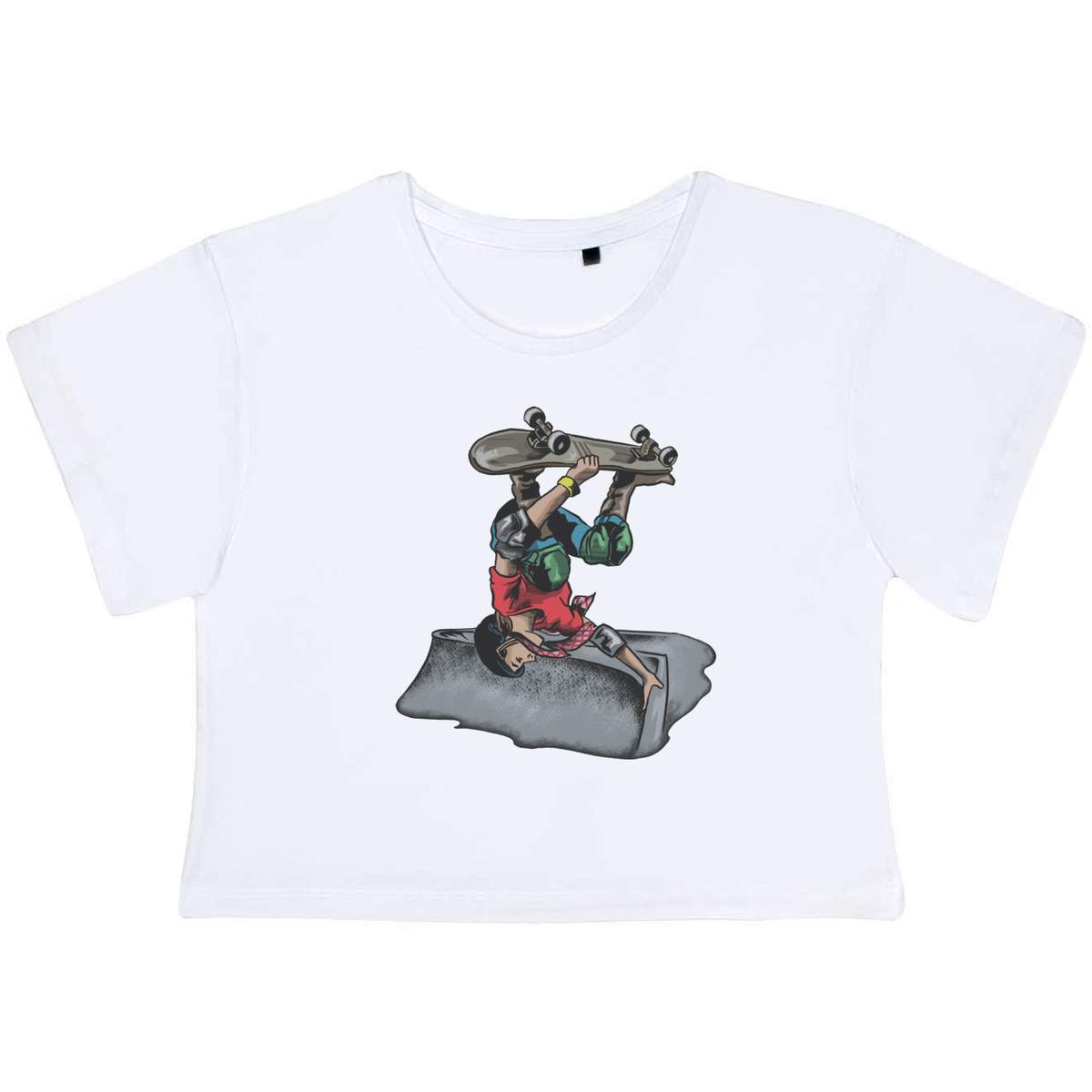 'Skateboarding Boy' Women's Cotton Crop Tops (CO031075)