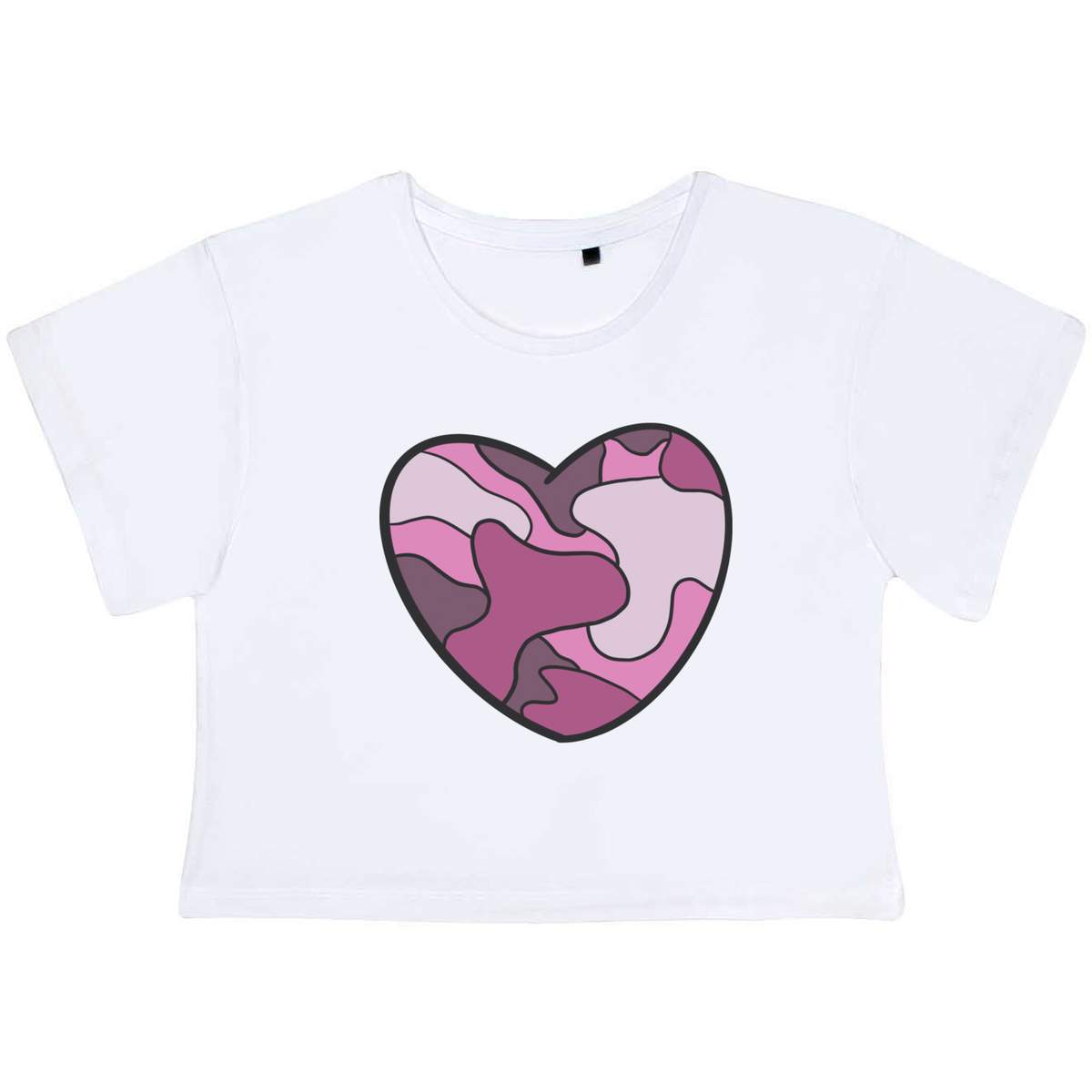 'Pink Camo Heart' Women's Cotton Crop Tops (CO031360)