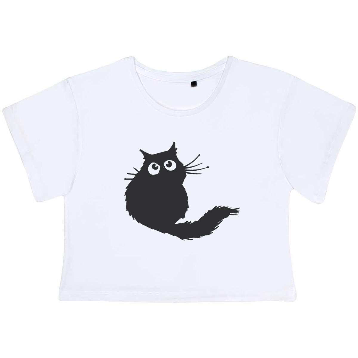 'Black Cat' Women's Cotton Crop Tops (CO034636)