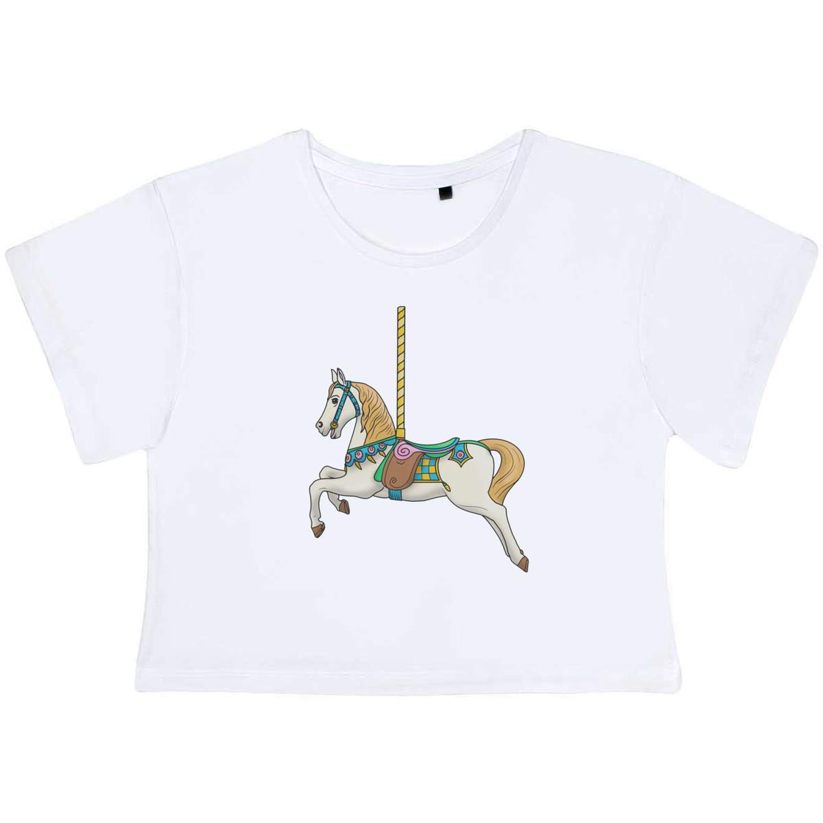 'Carousel Horse' Women's Cotton Crop Tops (CO034675)