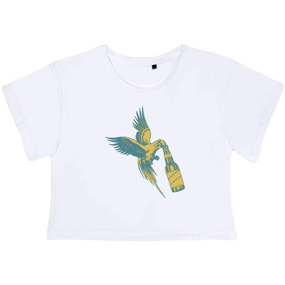 'Parrot With Beer' Women's Cotton Crop Tops (CO037608)