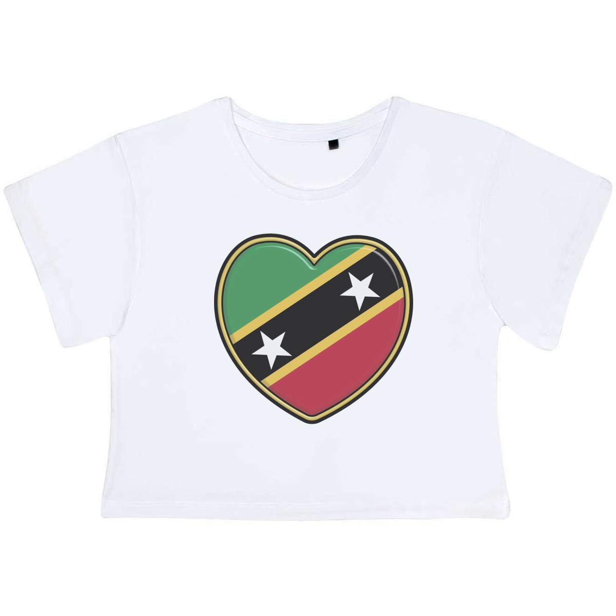 'St Kitts & Nevis Heart' Adult Cotton Crop Top - White, XS - Cotton Short Sleeve Top for Gym, Dance, Training and Summer (CO00108796)