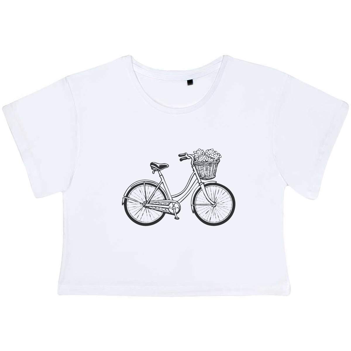 'French Bicycle With a Basket' Women's Cotton Crop Tops (CO044911)