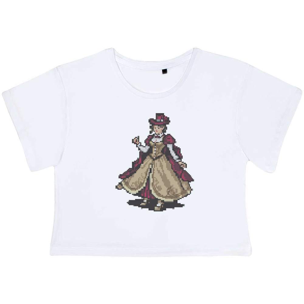 'Victorian Steampunk Attire Pixel Art' Women's Cotton Crop Tops (CO045254)