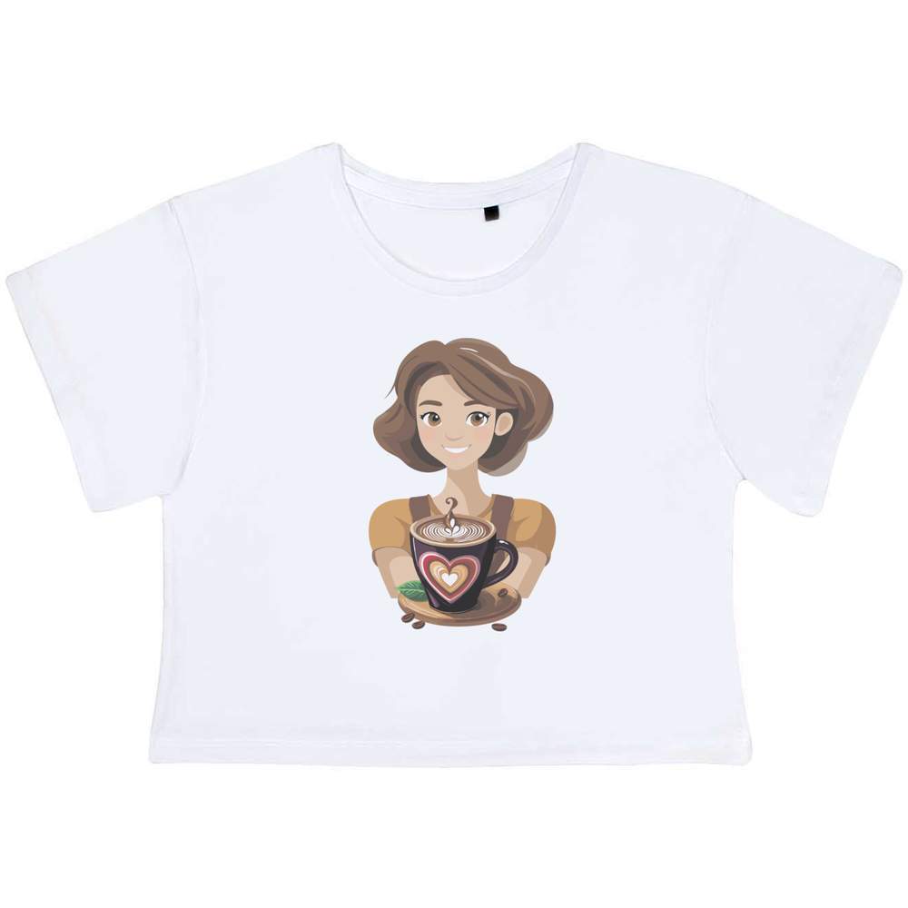 'Barista And A Coffee Cup' Women's Cotton Crop Tops (CO045304)