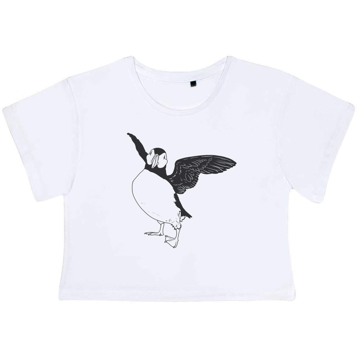'Puffin Spreading Wings' Women's Cotton Crop Tops (CO046513)