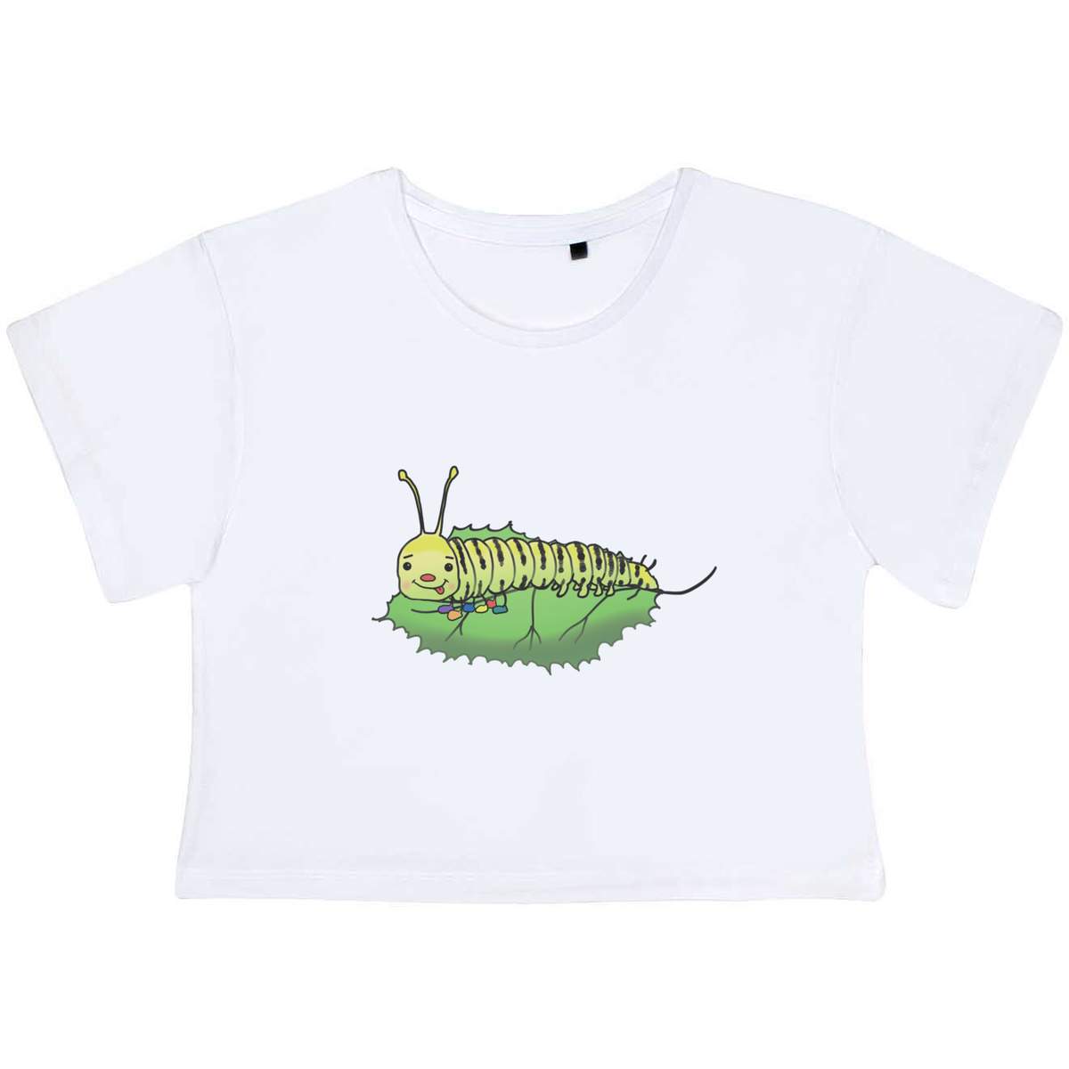 'Caterpillar Eating A Leaf' Women's Cotton Crop Tops (CO046808)
