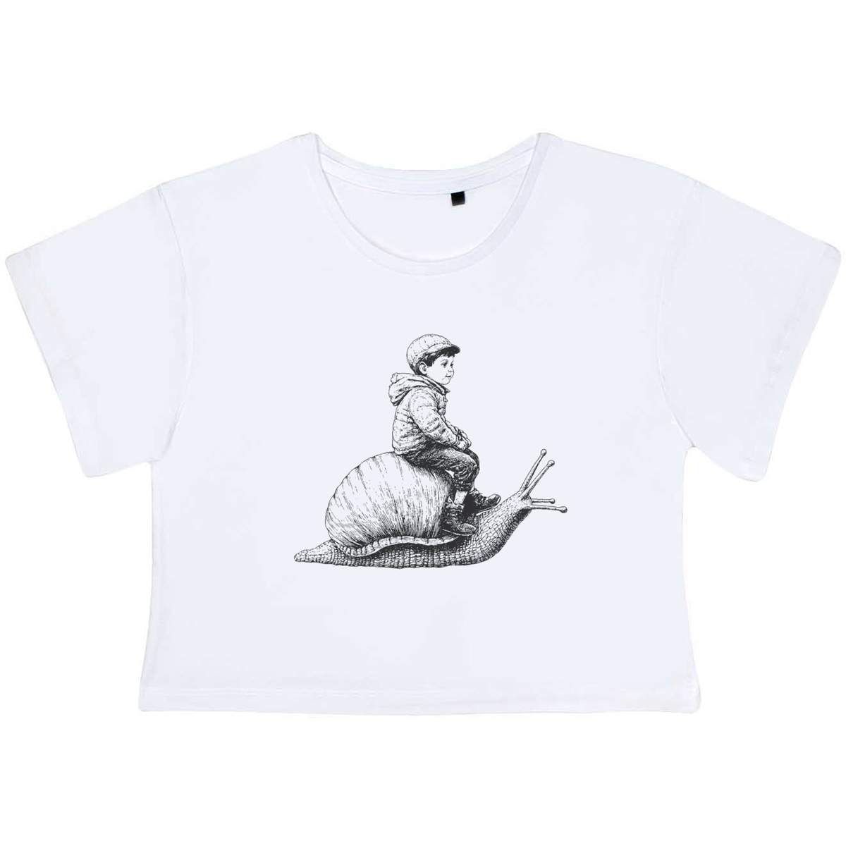 'Boy Riding Snail' Women's Cotton Crop Tops (CO049214)