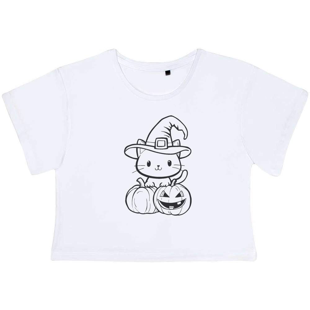 "Halloween Katze mit Kürbissen" Damen Baumwolle Crop Tops (CO049379) - Bild 7 von 30