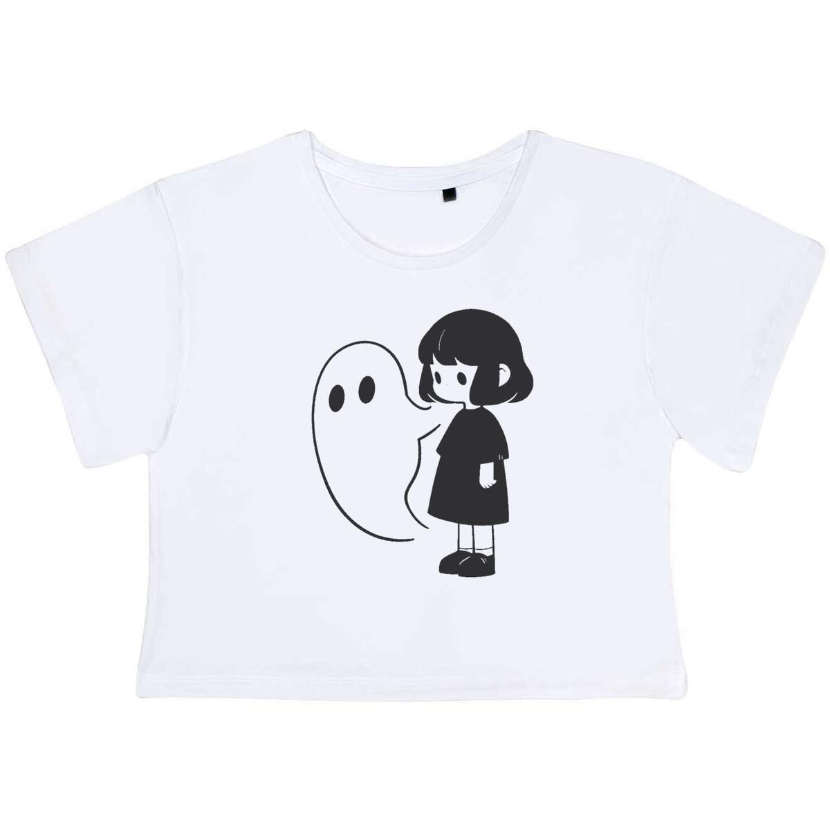 'Kawaii Girl with Ghost ' Women's Cotton Crop Tops (CO050380)