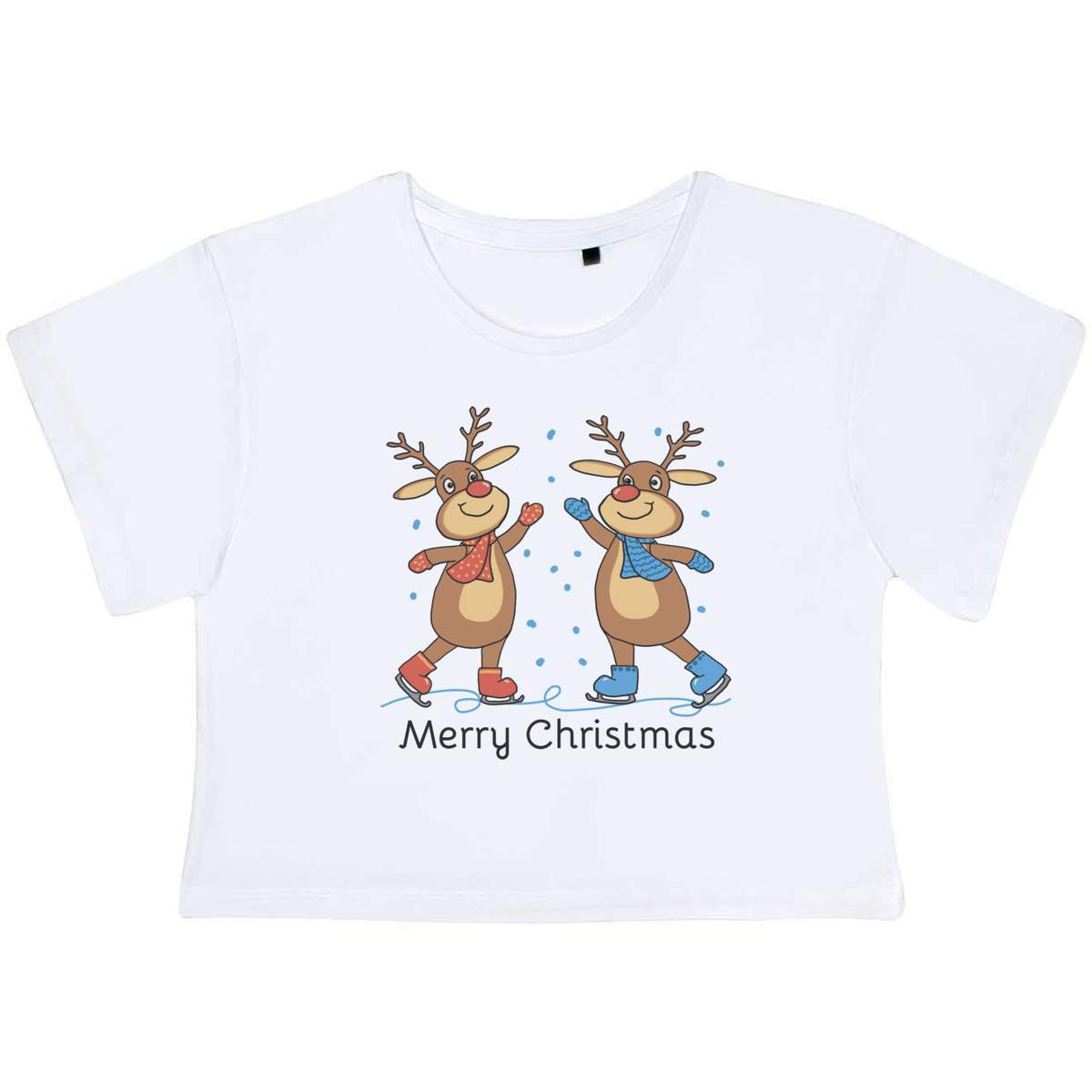 'Merry Christmas Skating Reindeer' Women's Cotton Crop Tops (CO050893)
