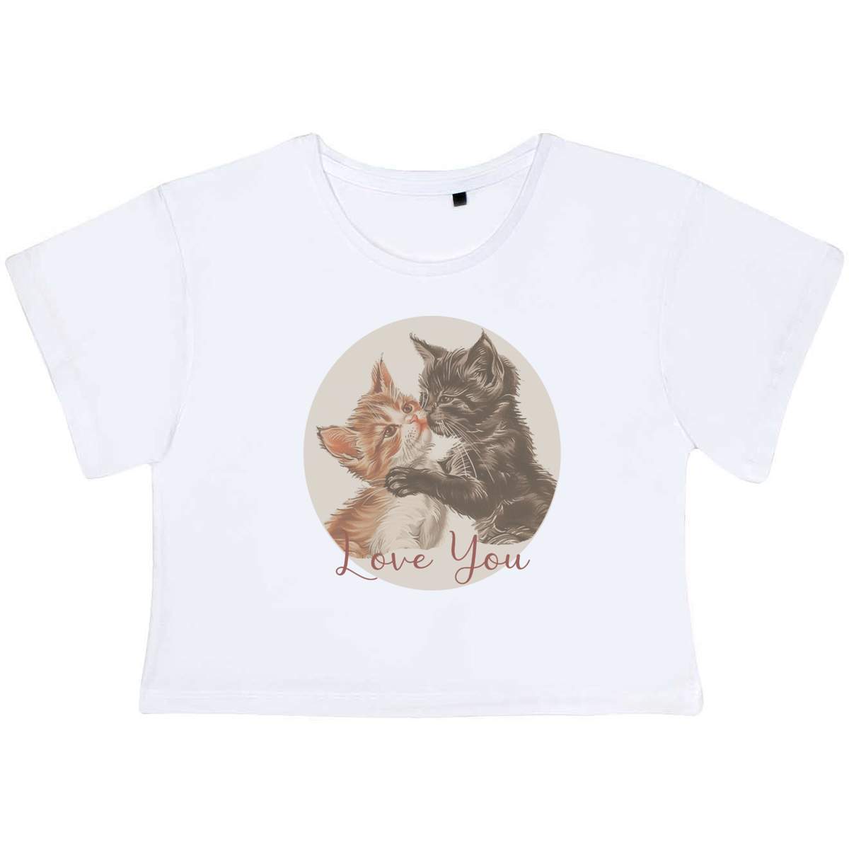 'Love You Two Kittens' Women's Cotton Crop Tops (CO051323)