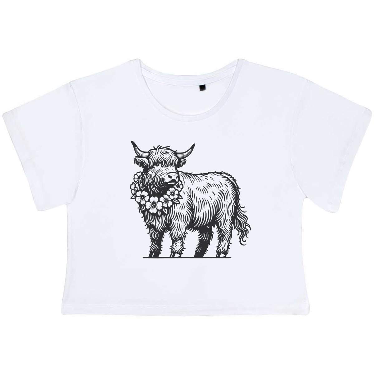 'Highland Cow With Flower Garland' Women's Cotton Crop Tops (CO051666)