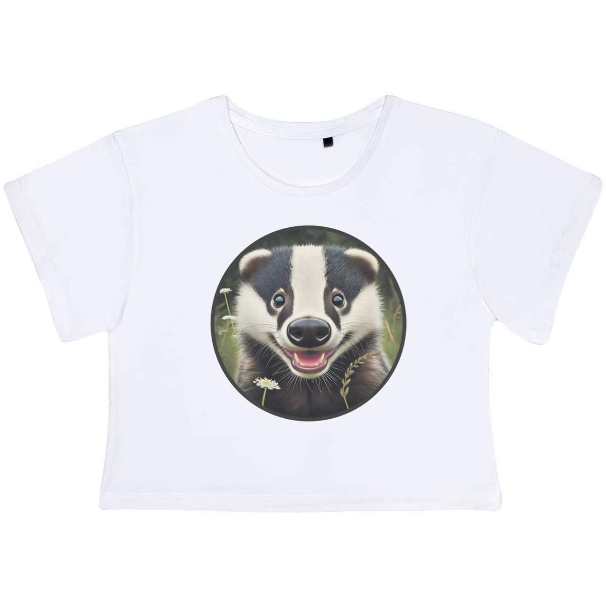 'Smiling Badger Cub' Women's Cotton Crop Tops (CO051842)
