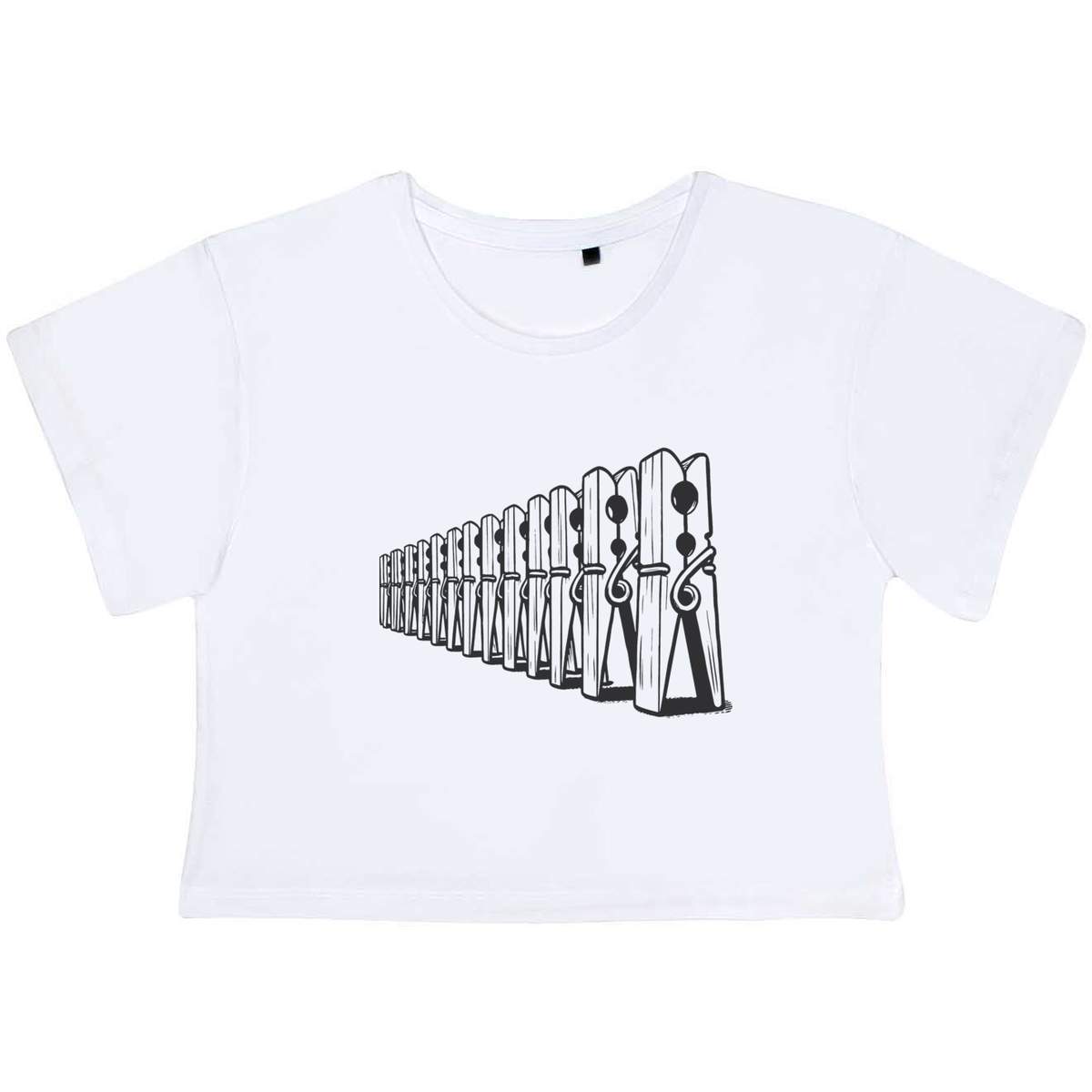 'Wooden Clothes Pegs' Women's Cotton Crop Tops (CO052613)