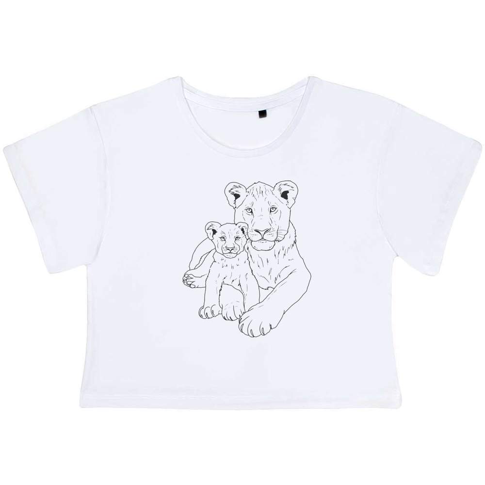 'Lioness and Cub' Women's Cotton Crop Tops (CO053620)