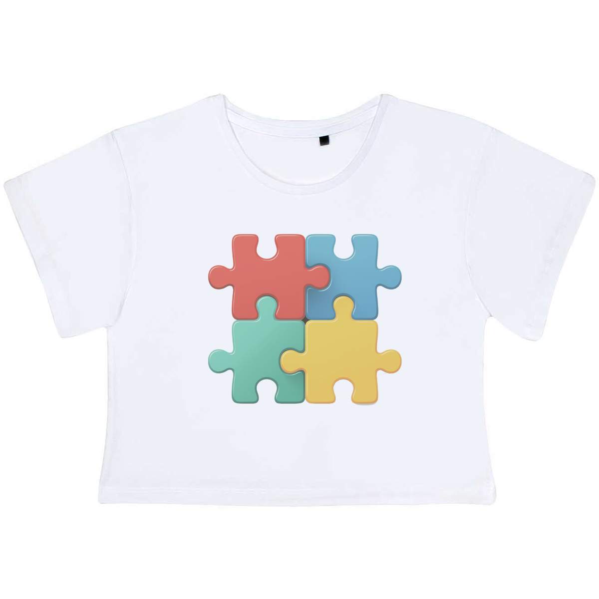 'Four Puzzle Pieces' Women's Cotton Crop Tops (CO053931)