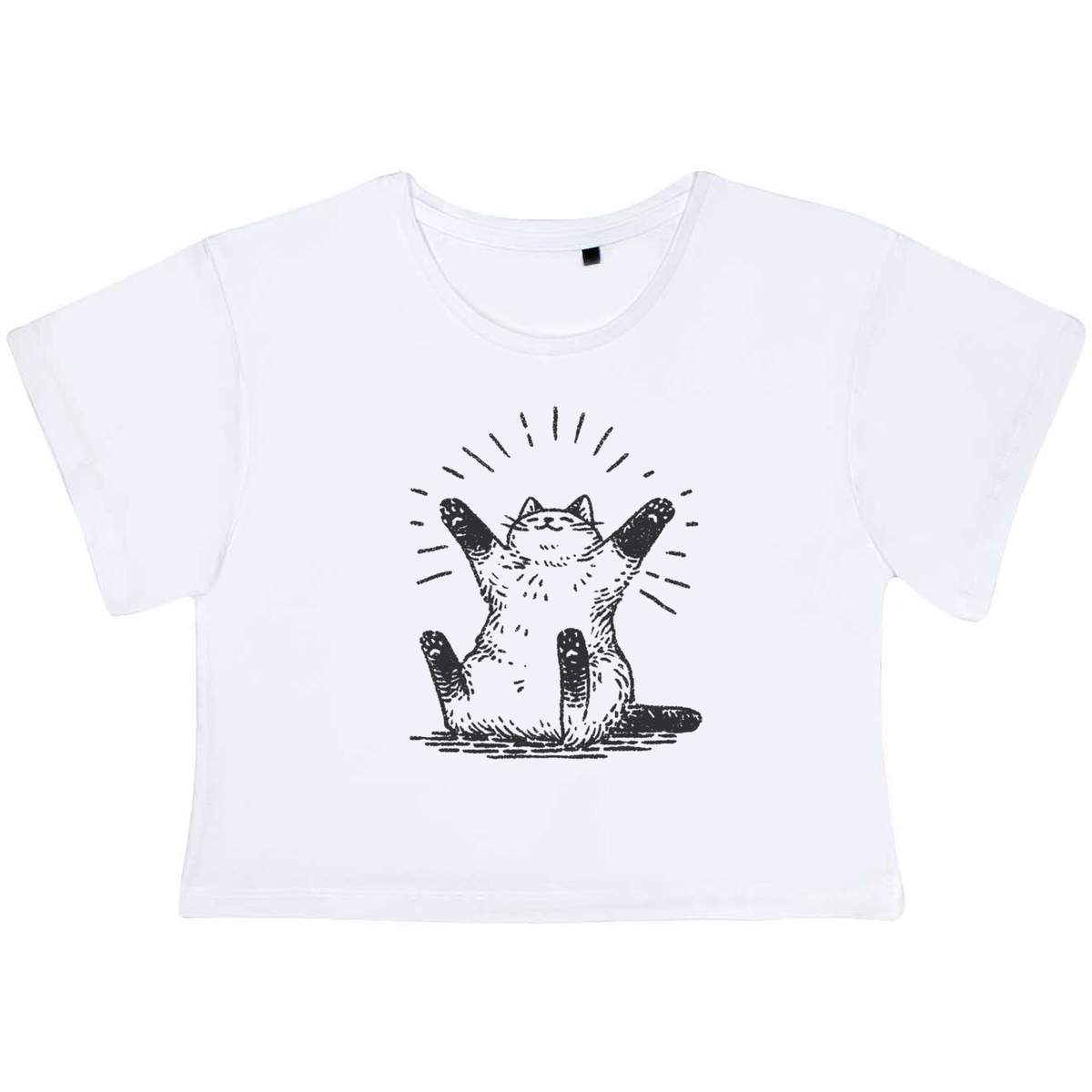 'Happy Cat Sitting' Women's Cotton Crop Tops (CO054008)