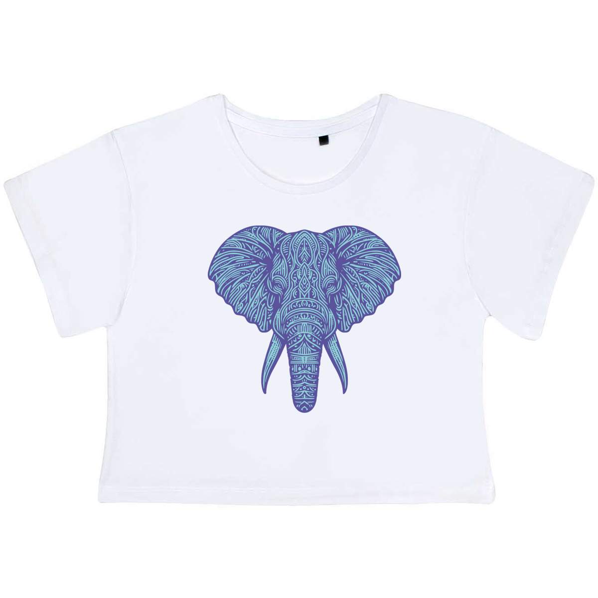 'Blue Tribal Elephant' Women's Cotton Crop Tops (CO054799)