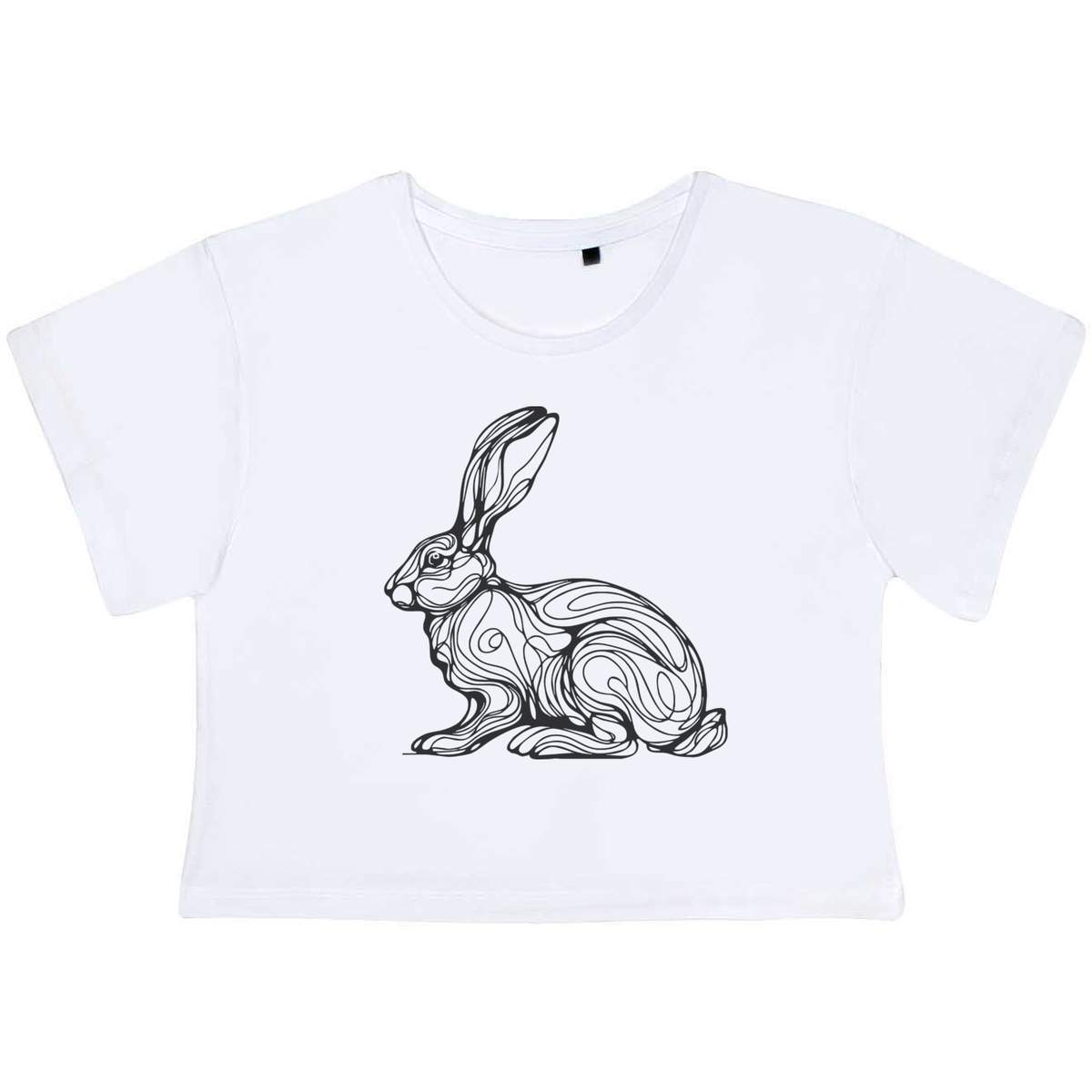 'Resting Hare Doodle' Women's Cotton Crop Tops (CO054866)