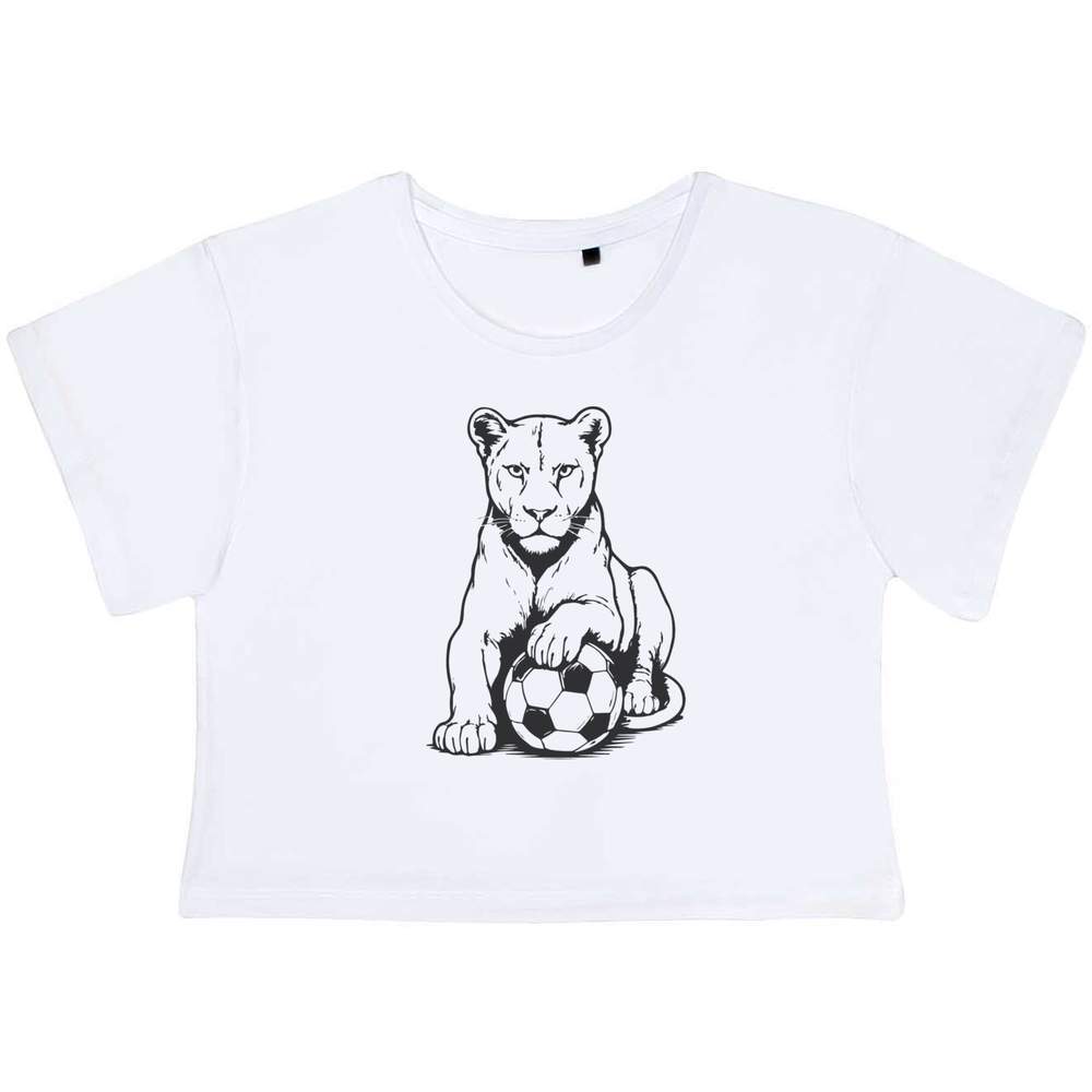 'Lioness With Football' Women's Cotton Crop Tops (CO055239)