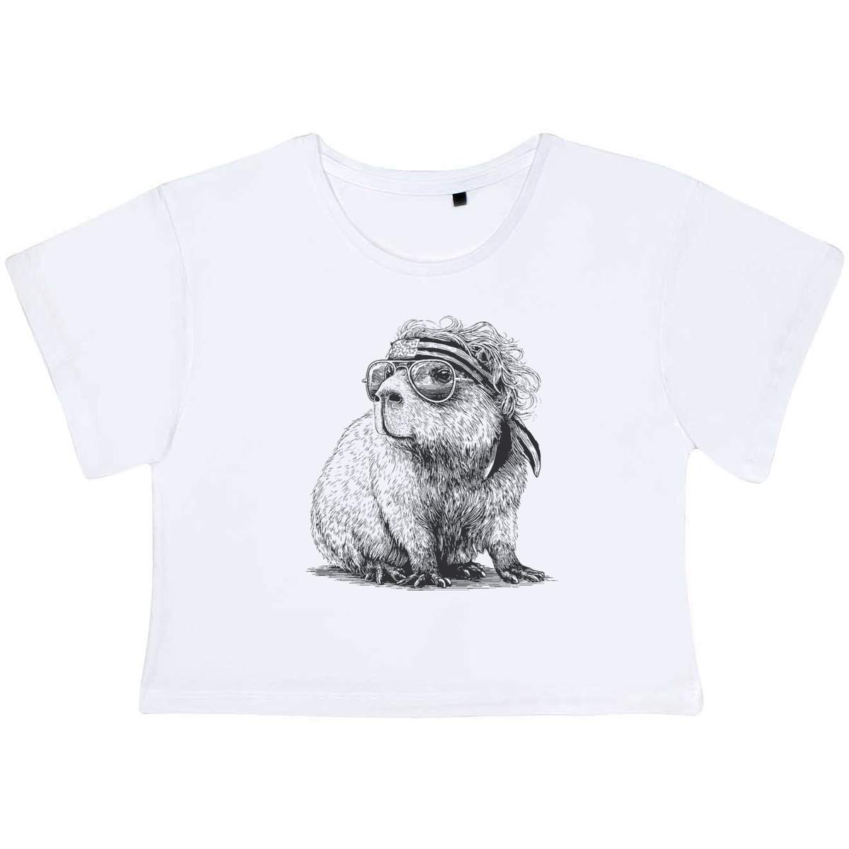 'Capybara Wearing Sunglasses ' Women's Cotton Crop Tops (CO055267)