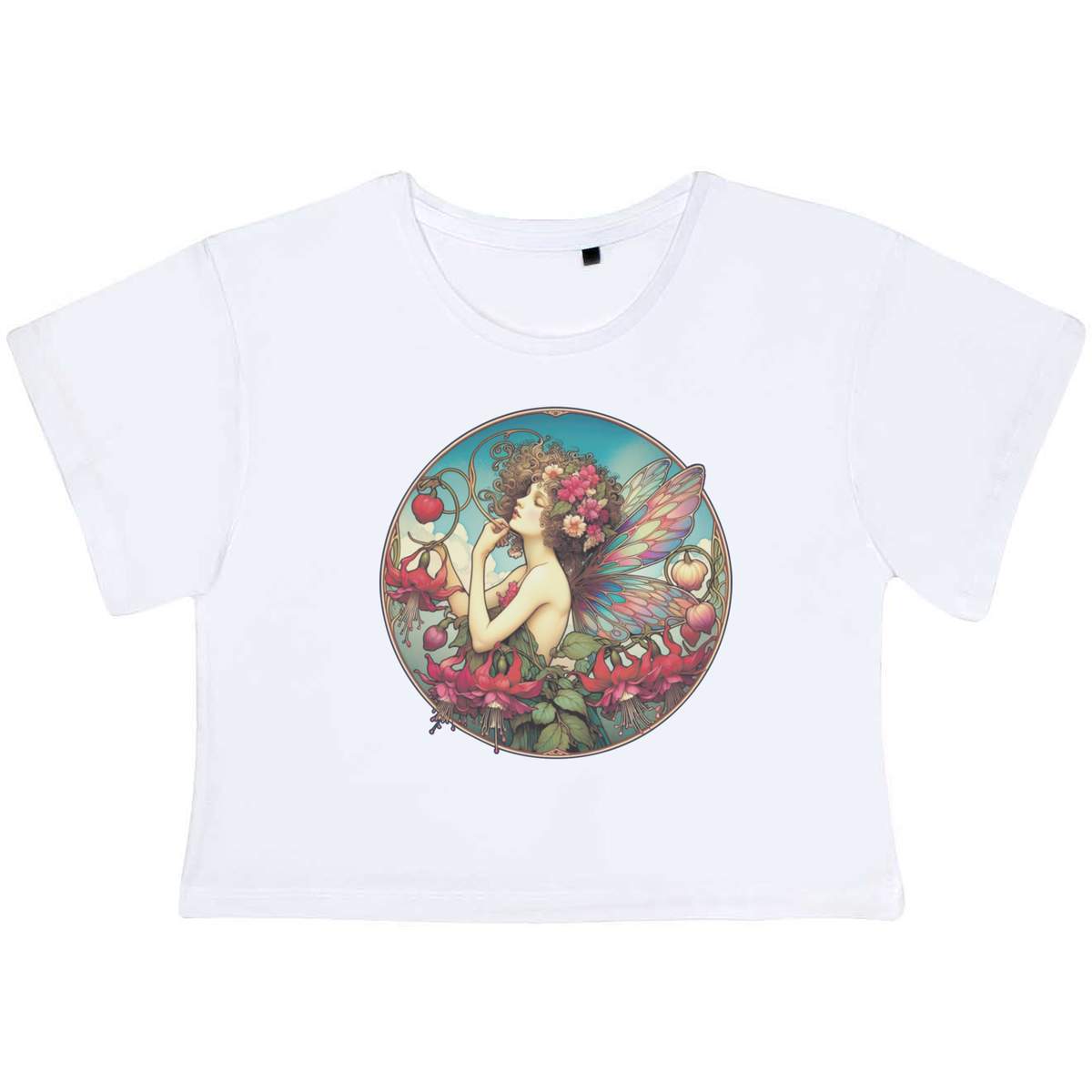 'Fuchsia Garden Fairy' Women's Cotton Crop Tops (CO055469)