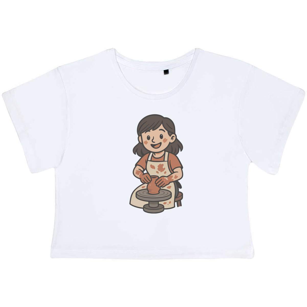 'Woman Using Pottery Wheel' Women's Cotton Crop Tops (CO055737)