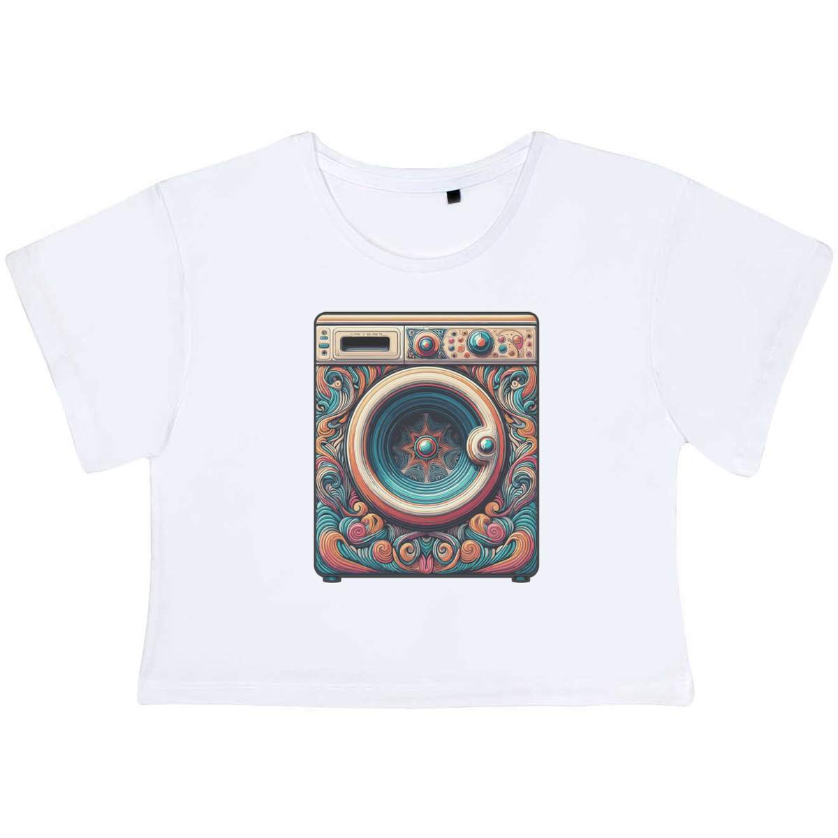 'Groovy Psychedelic Washing Machine' Women's Cotton Crop Tops (CO056023)