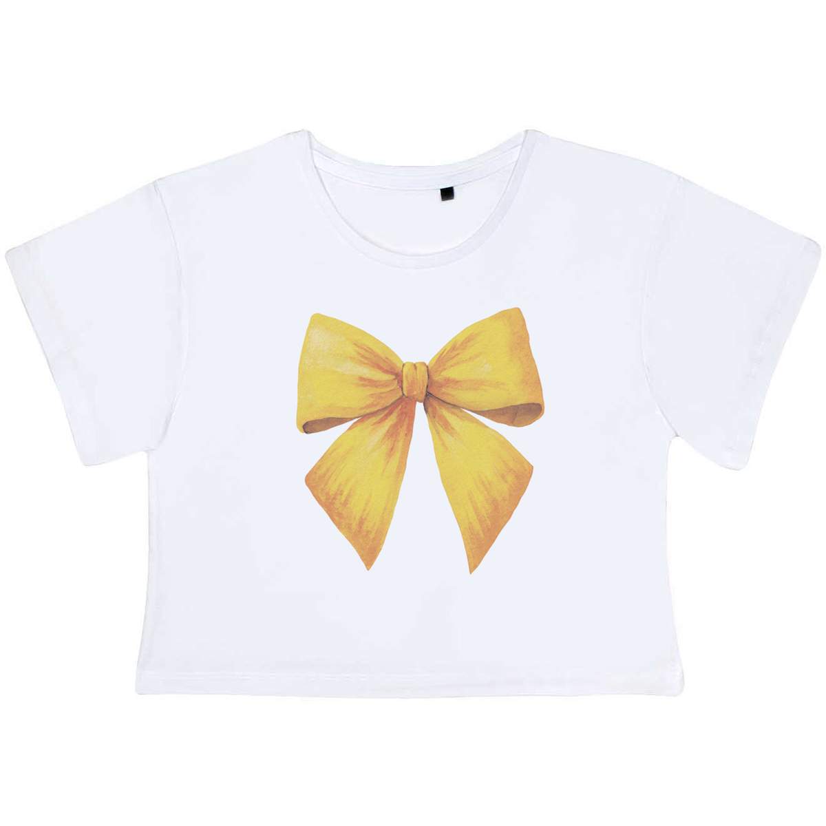 'Yellow Bow' Women's Cotton Crop Tops (CO056917)
