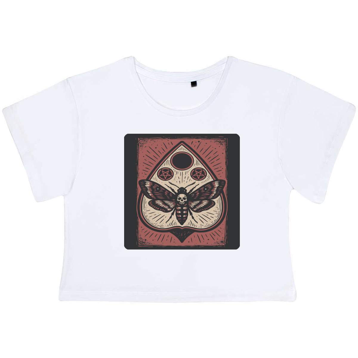 'Ouija Deaths Head Moth Motif' Women's Cotton Crop Tops (CO056950)