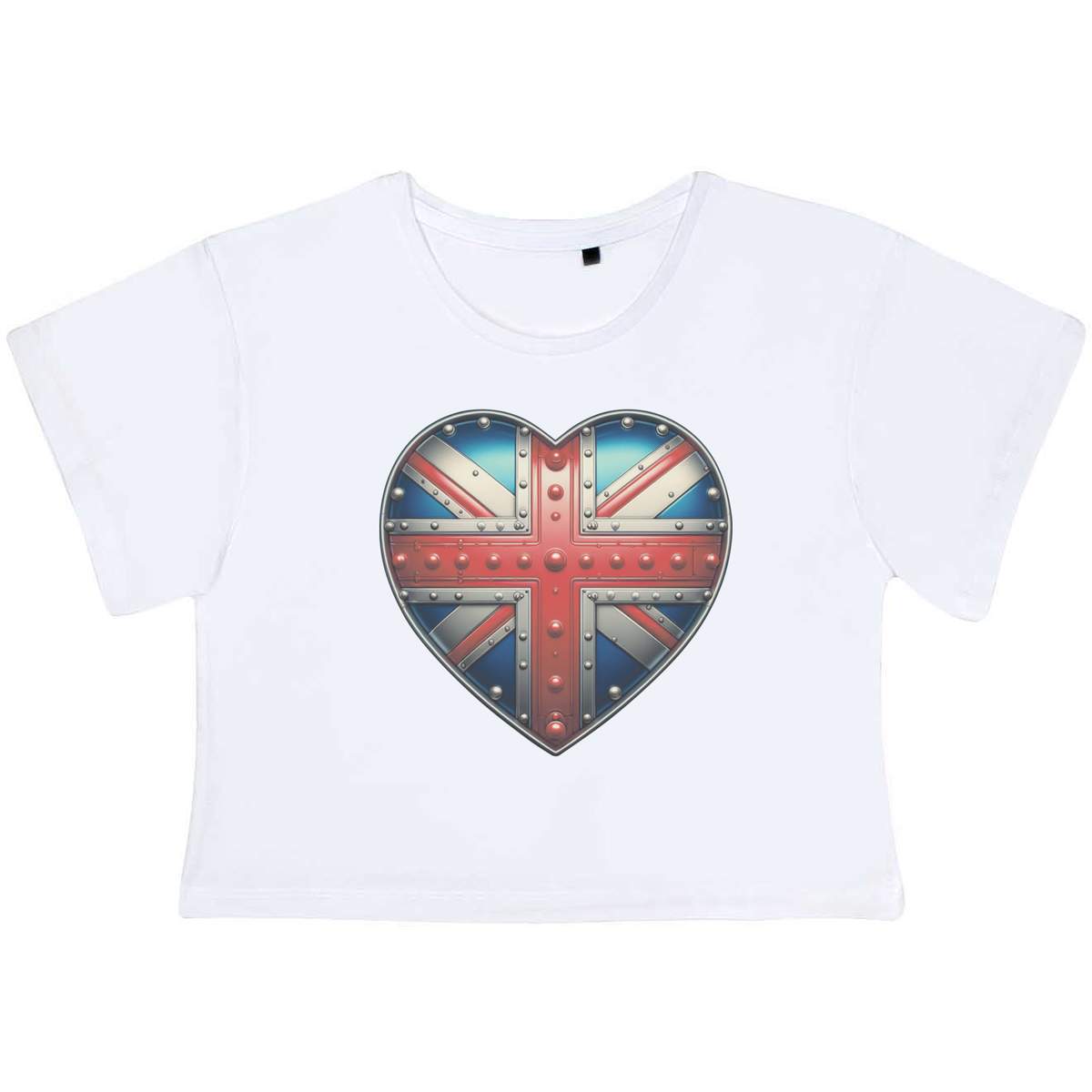 'Engineered Union Flag Heart' Women's Cotton Crop Tops (CO057035)