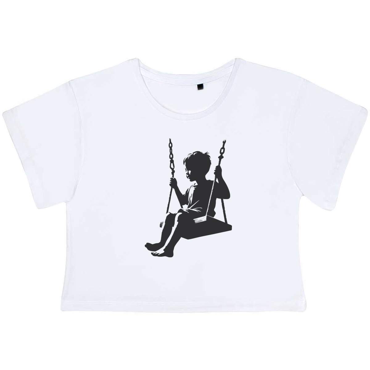 'Happy Boy Playing on Swing' Women's Cotton Crop Tops (CO057060)