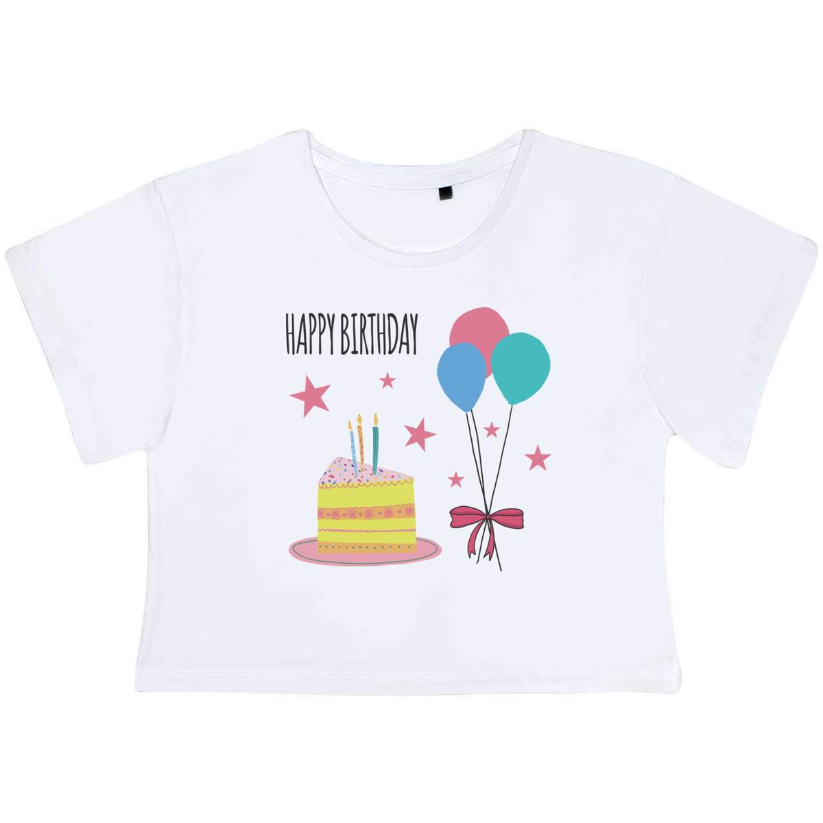 'Birthday Cake And Balloons' Women's Cotton Crop Tops (CO057062)