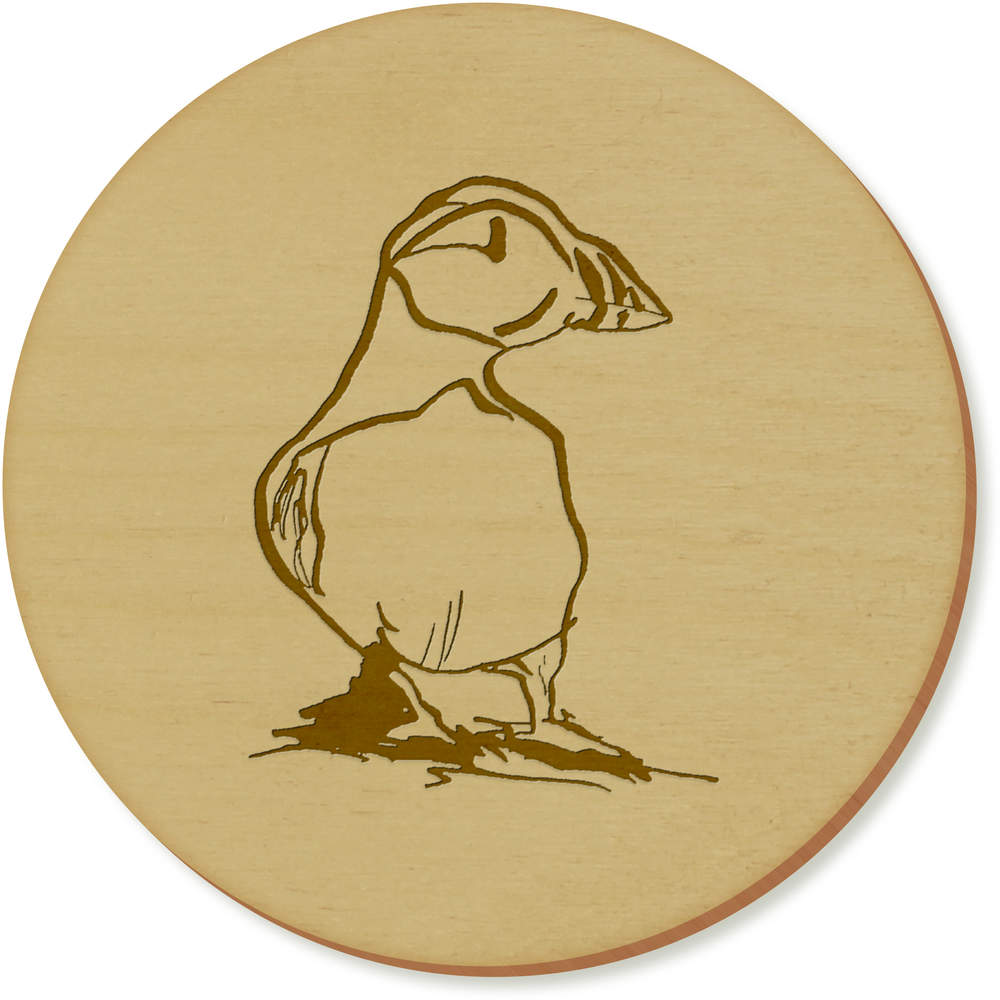 6 x 'Puffin' 95mm Round Wooden Coasters (CR00135366)