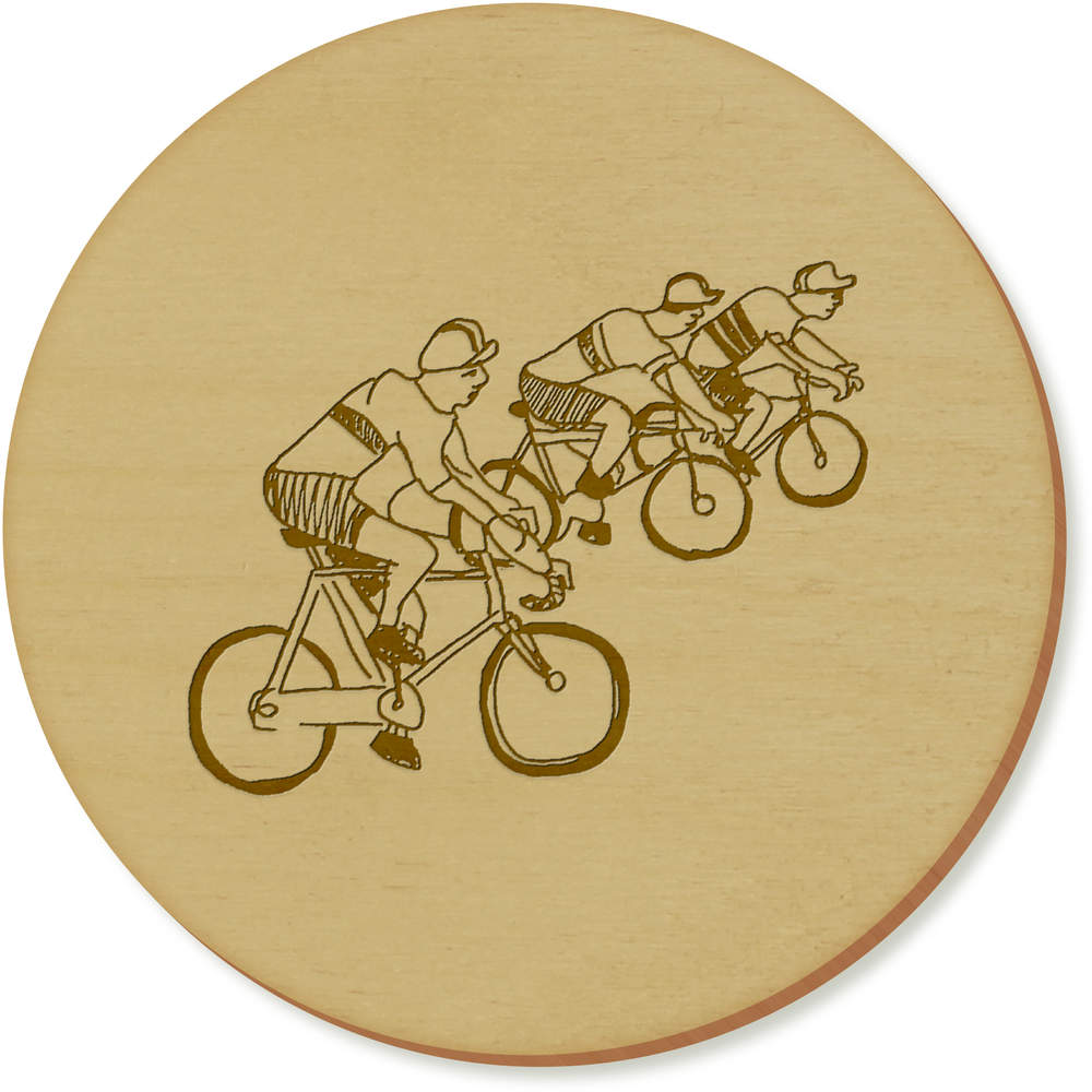 6 x 'Cyclists' 95mm Round Wooden Coasters (CR00138016)