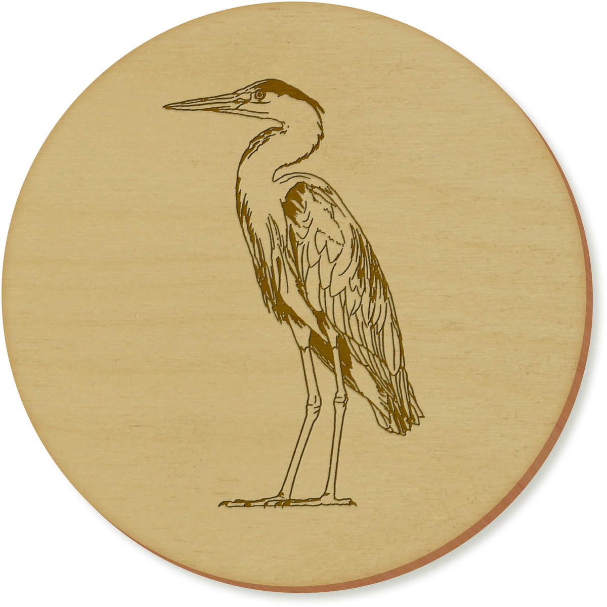6 x 'Heron' Round Wooden Coasters - 9.5cm - Drinks Mats for Mugs, Glasses, Tables and Gifts (CR00185796)