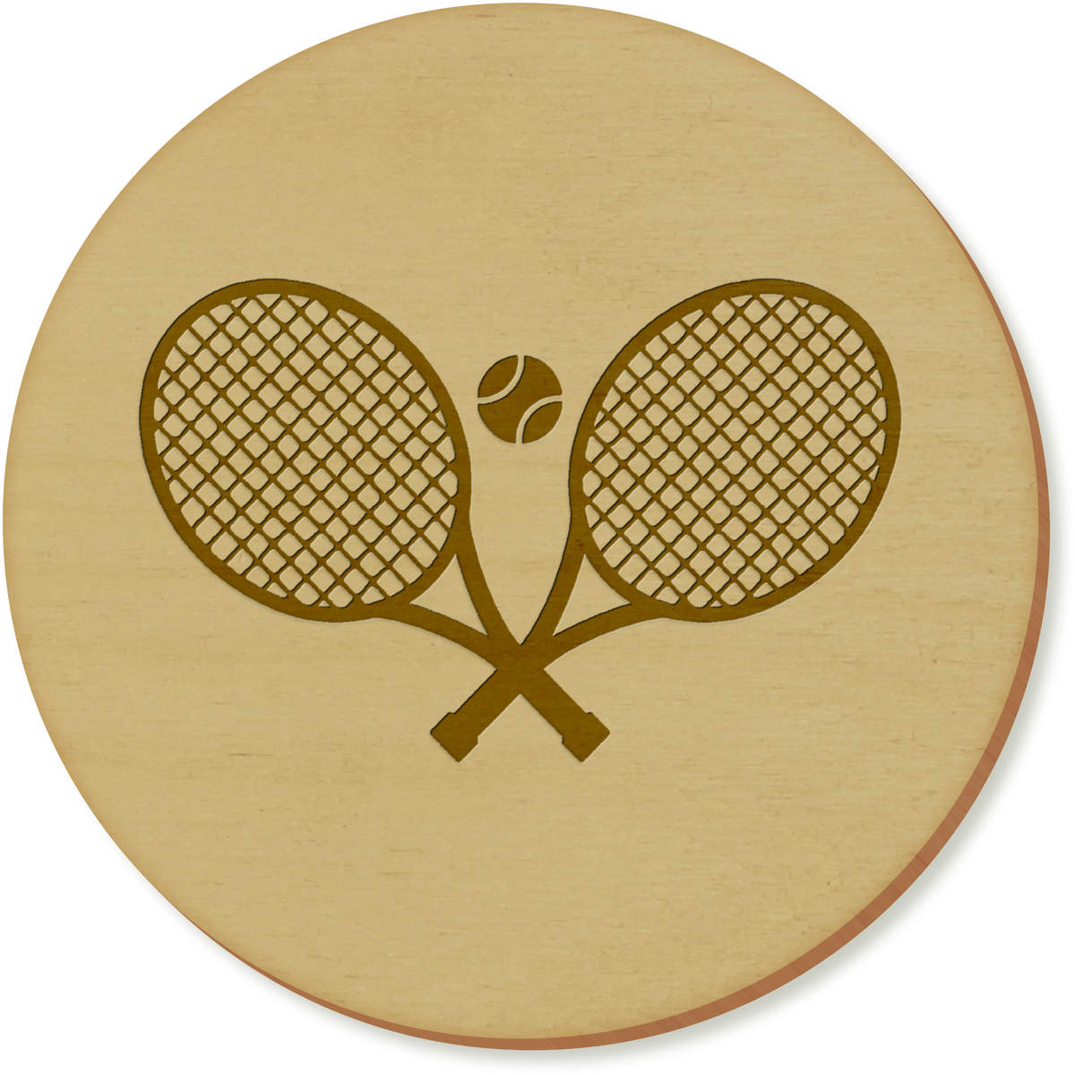 6 x 'Tennis Rackets And Ball' Round Wooden Coasters - 9.5cm - Drinks Mats for Mugs, Glasses, Tables and Gifts (CR00211412)