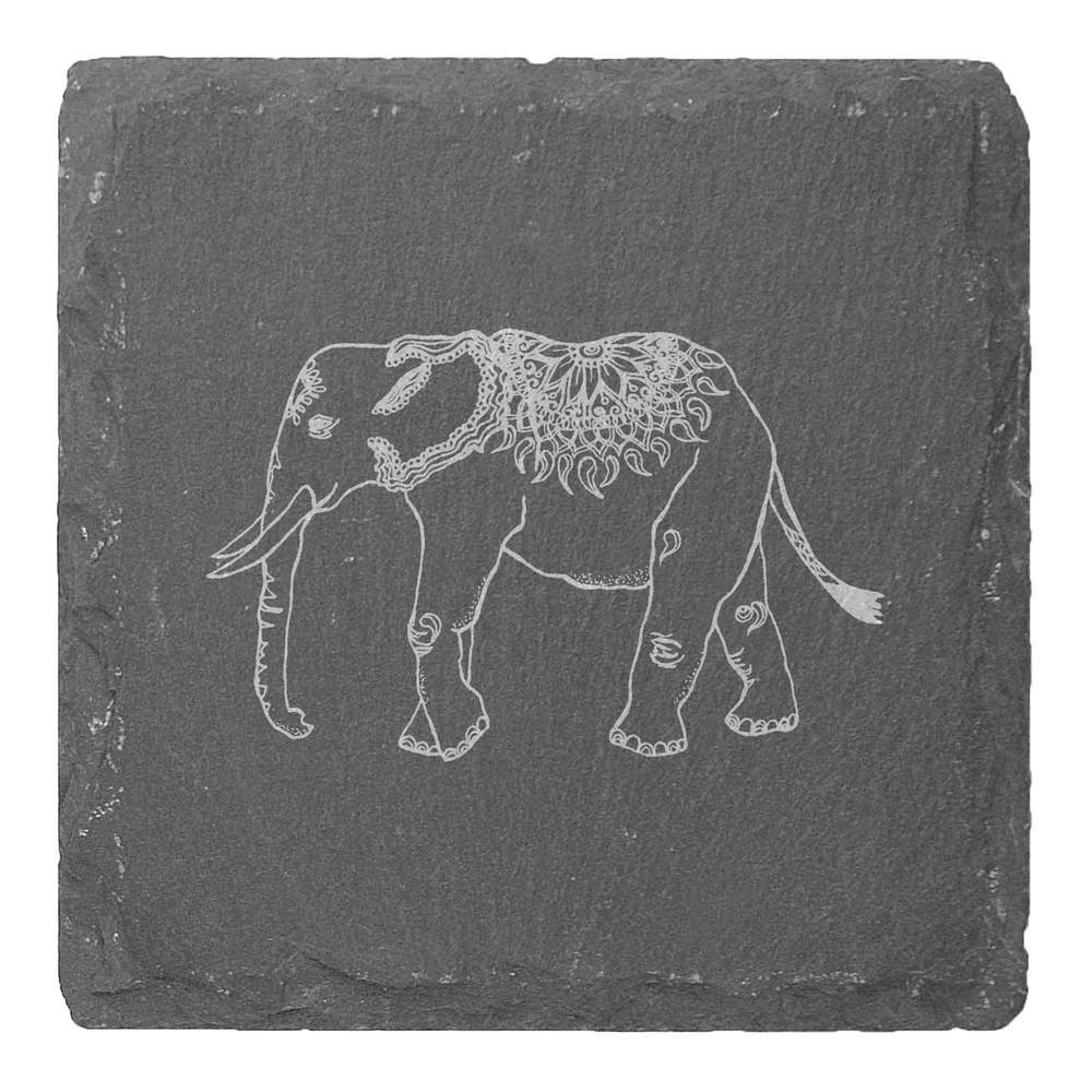 4 x 'Indian Elephant' 10cm Square Slate Coasters (CR00171359)
