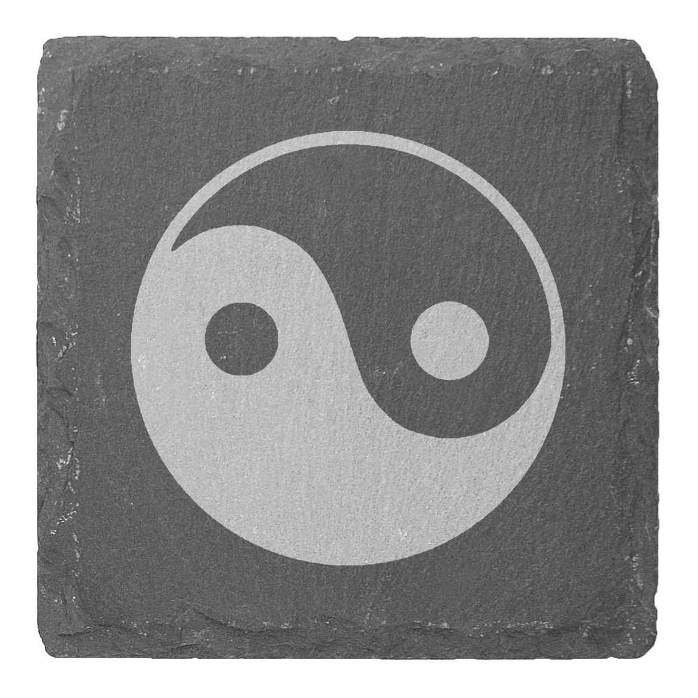 4 x 'Yin Yang Symbol' Square Slate Coasters - 10cm - Drinks Mats for Mugs, Glasses, Tables and Gifts (CR00172331)