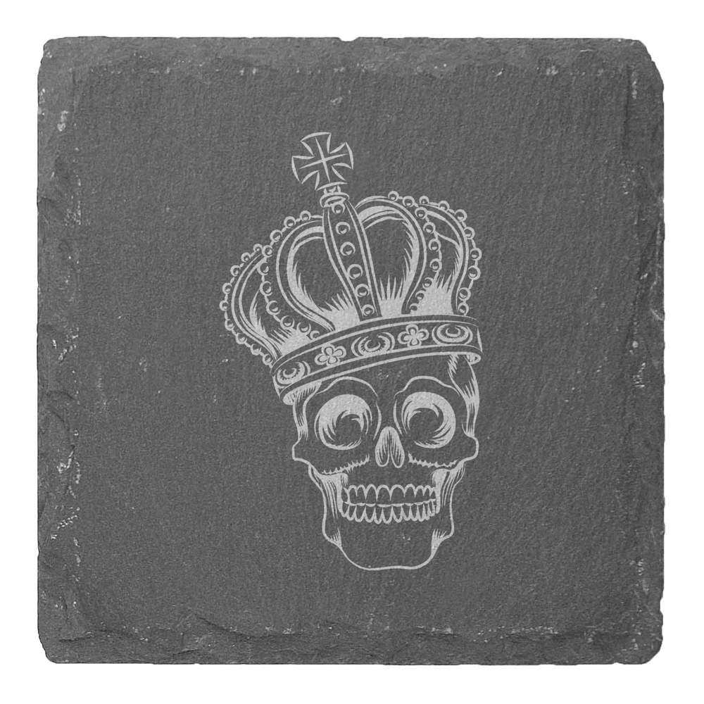 4 x 'Skull Wearing A Crown' 10cm Square Slate Coasters (CR00175758)