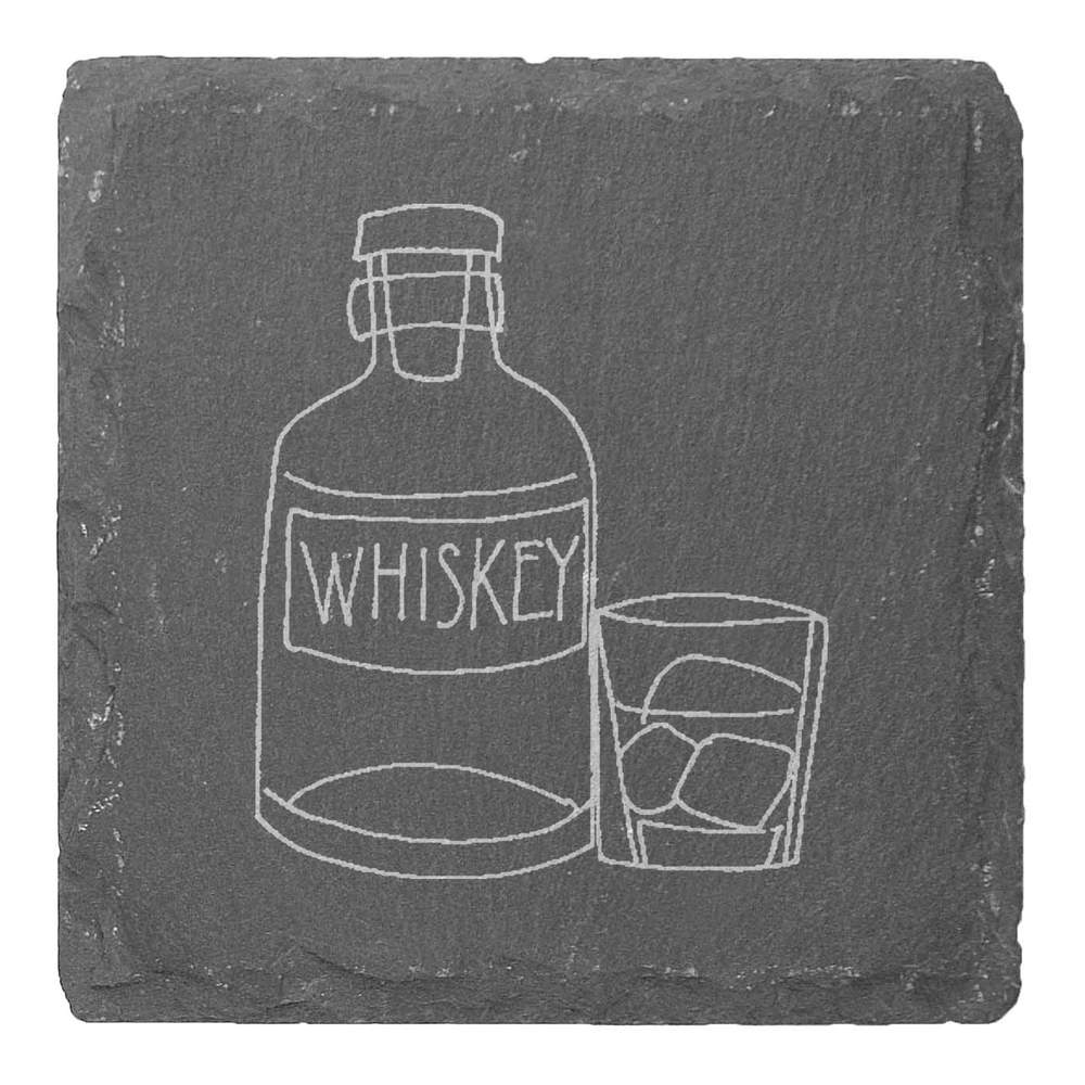4 x 'Whiskey Bottle & Glass' 10cm Square Slate Coasters (CR00177749)