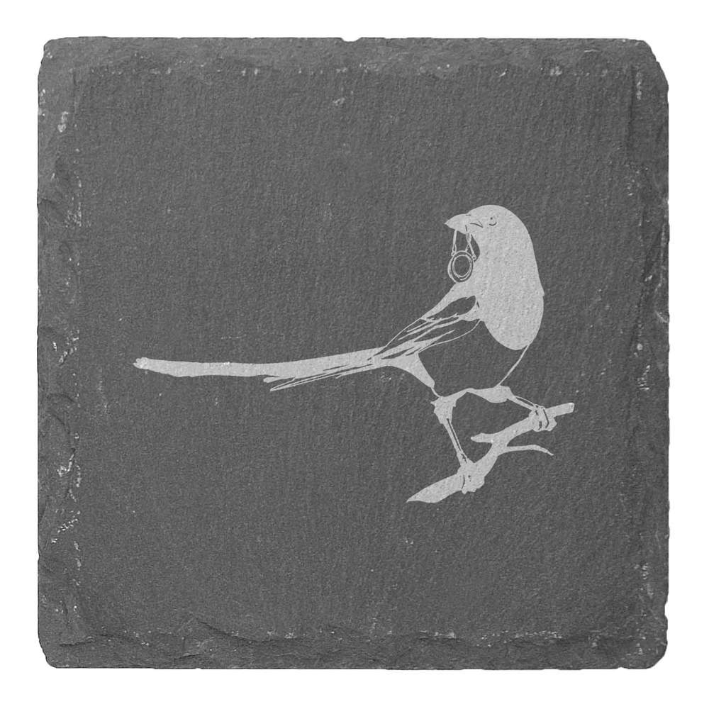 4 x 'Magpie With Ring' 10cm Square Slate Coasters (CR00180381)