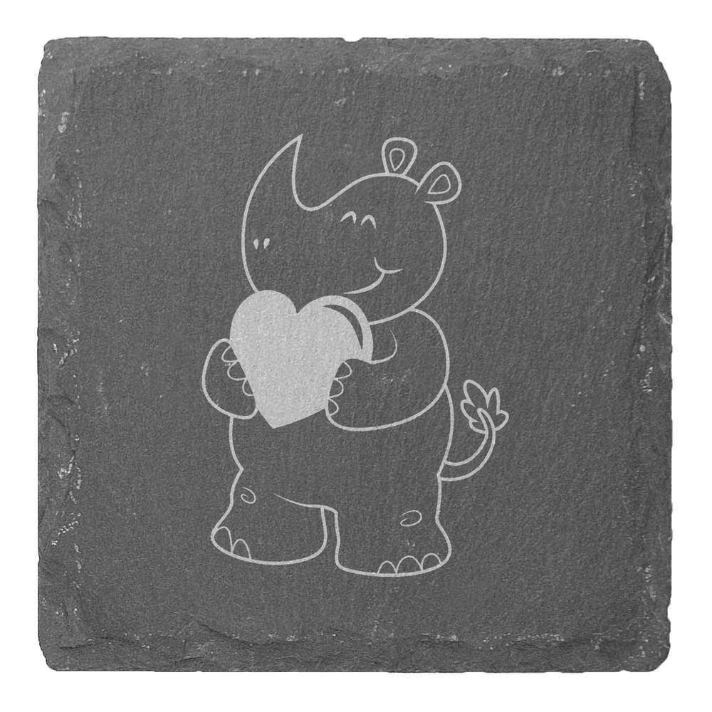 4 x 'Heart Rhino' 10cm Square Slate Coasters (CR00180737)