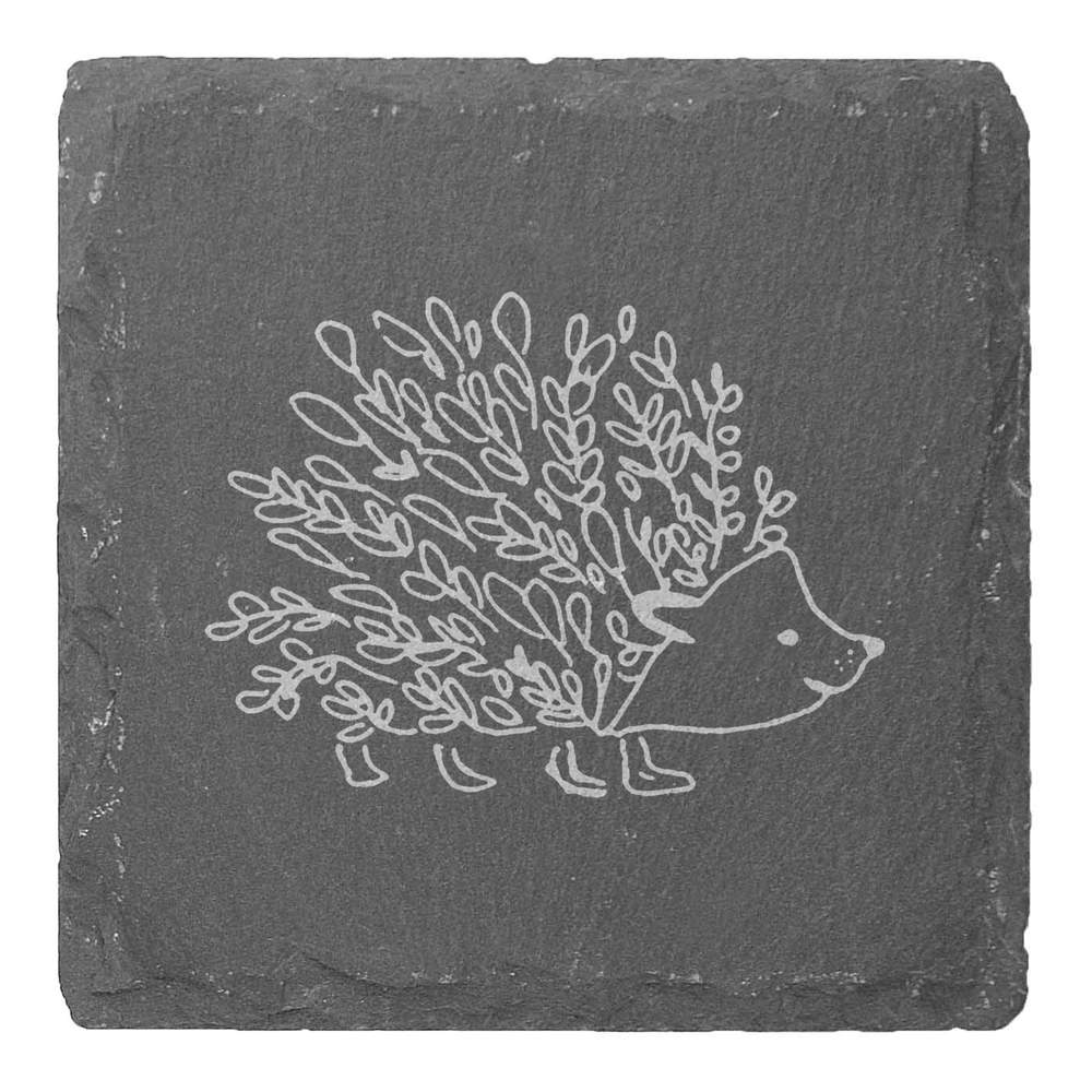 4 x 'Floral Hedgehog' 10cm Square Slate Coasters (CR00182307)